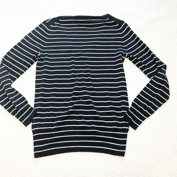 J. Crew Blue Cotton V-Neck Sweater In Stripe - Picture 4 of 5